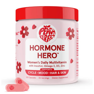 Peach Perfect Hormone Hero™ — Women’s Daily Hormone Balance Multivitamin with Myo-Inositol, D-Chiro Inositol, Omega-3, D3, Zinc & Magnesium | Supports Cycle, Mood, Hair & Skin | 120 Capsules