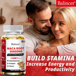 Organic Maca Root + Ginseng Extract Capsules - Stamina & Mood - Energy Supplement for Men and Women