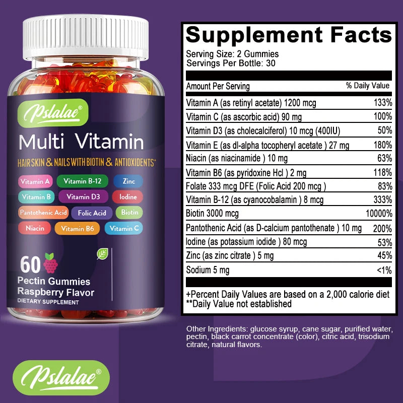 Multivitamin Gummies with Biotin & Antioxidants – Hair, Skin, Nail & Immune Support – 60 Count