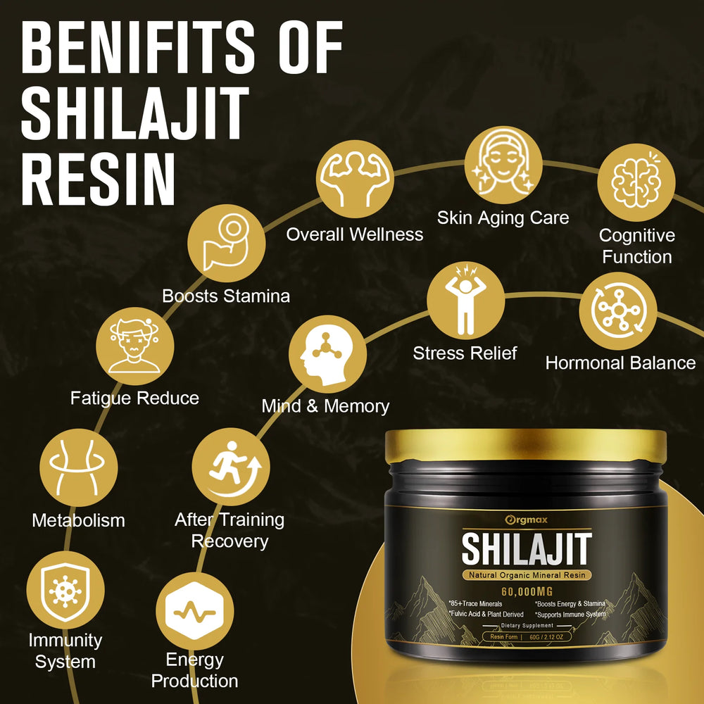 Gold Grade Himalayan Shilajit Resin | 85+ Trace Minerals + Fulvic Acid | Pure Strength & Energy Booster – 60g