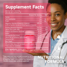 Supplement facts label with a bottle of gummies and a doctor in the background