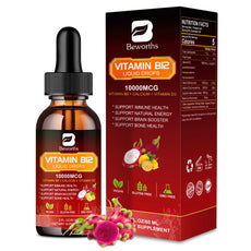 Beworths Vitamin B12 liquid drops with packaging on a white background