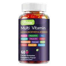 Bottle of Psalada Multi Vitamin gummies with colorful labels on a white background