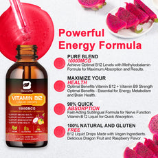 Beworths Vitamin B12 liquid drops with dragon fruit on a white background