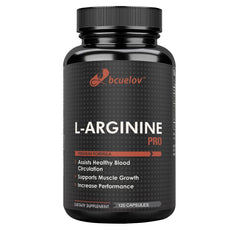 Supplement bottle labeled 'L-Arginine Pro' by bcuelov on a white background