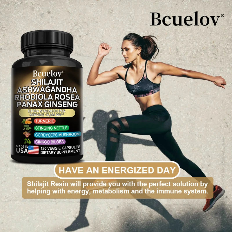 Shilajit Resin Himalaya Capsules – 15250mg (120 Capsules | With Ashwagandha, Ginseng, Cordyceps, Ginkgo & Turmeric)