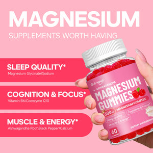 Magnesium Glycinate Gummies | With Ashwagandha + CQ10 + B6 + Calcium | Calm, Sleep & Mood Support