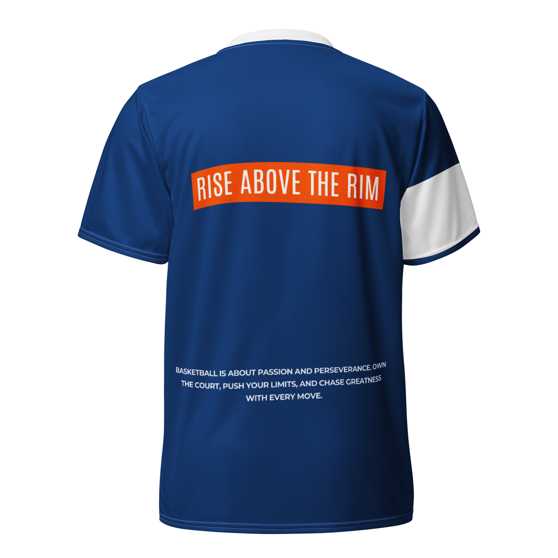 Basketball unisex sports jersey by 2020WFG featuring "Rise Above the Rim" slogan and motivational text on the back.