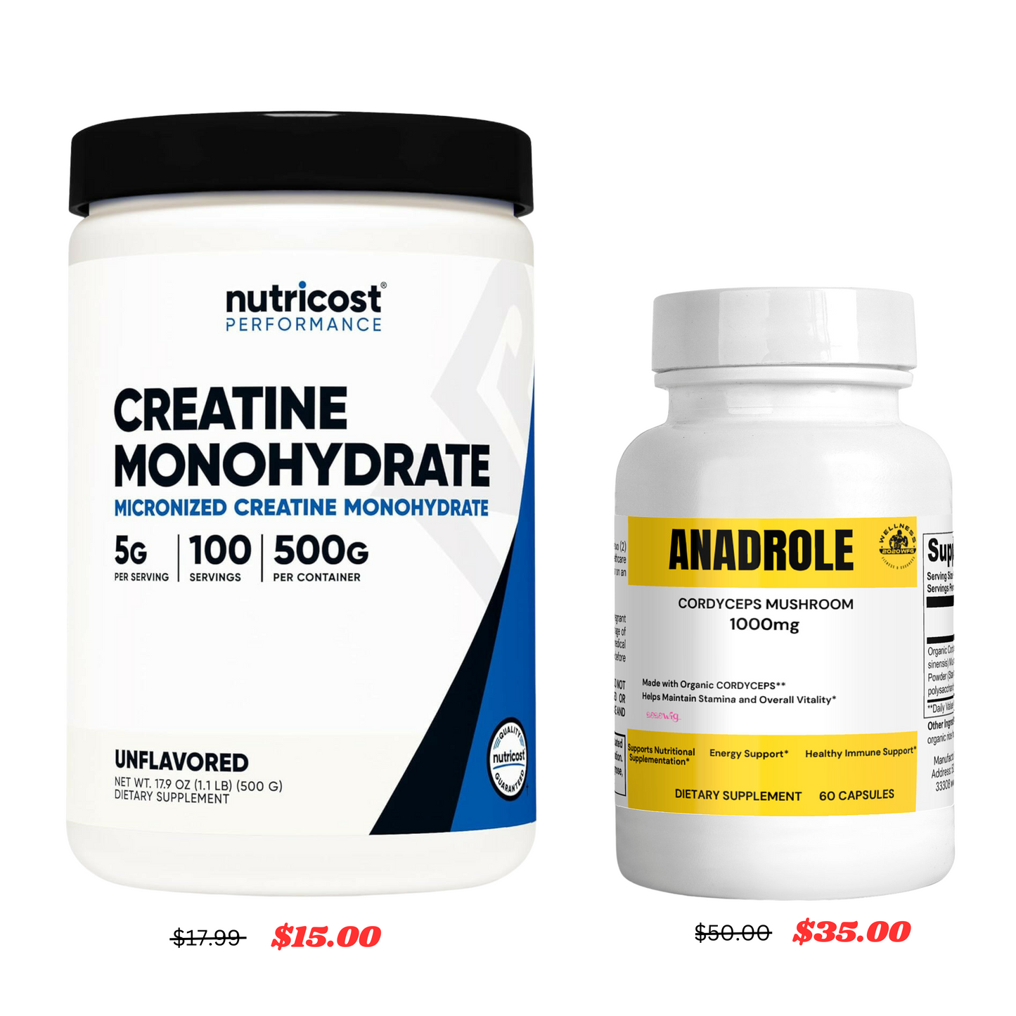 Nutricost Creatine Monohydrate + 2020WFG ANADROLE Power Stack