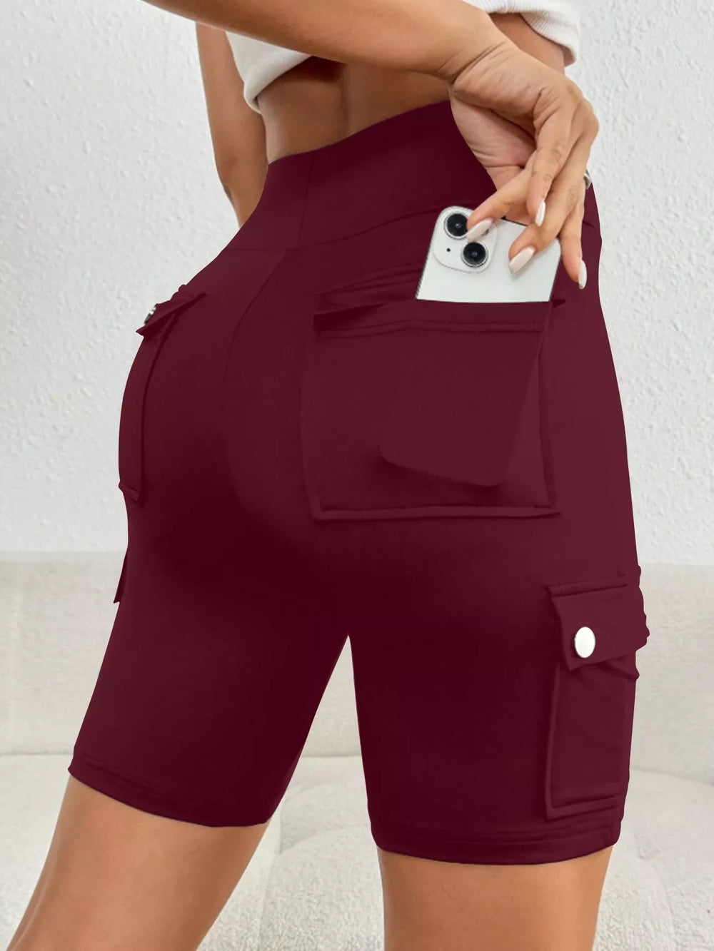 High Waist Pocketed Active Shorts