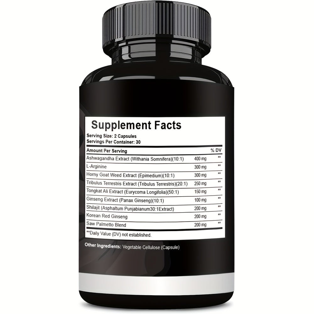 Testosterone Capsules for Men – Shilajit, Ashwagandha, Goat Weed, Tongkat Ali – Advanced Natural Vitality Formula – 60 Capsules