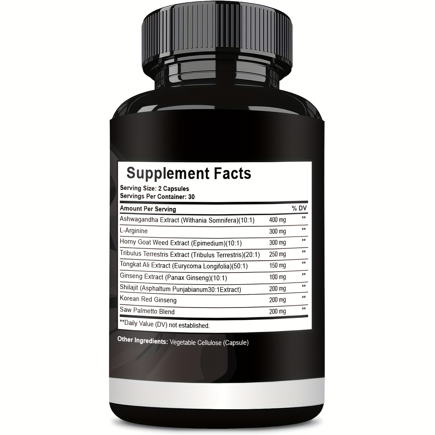 Supplement bottle with label showing 'Supplement Facts' on a white background