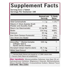 Supplement facts label with detailed nutritional information on a white background