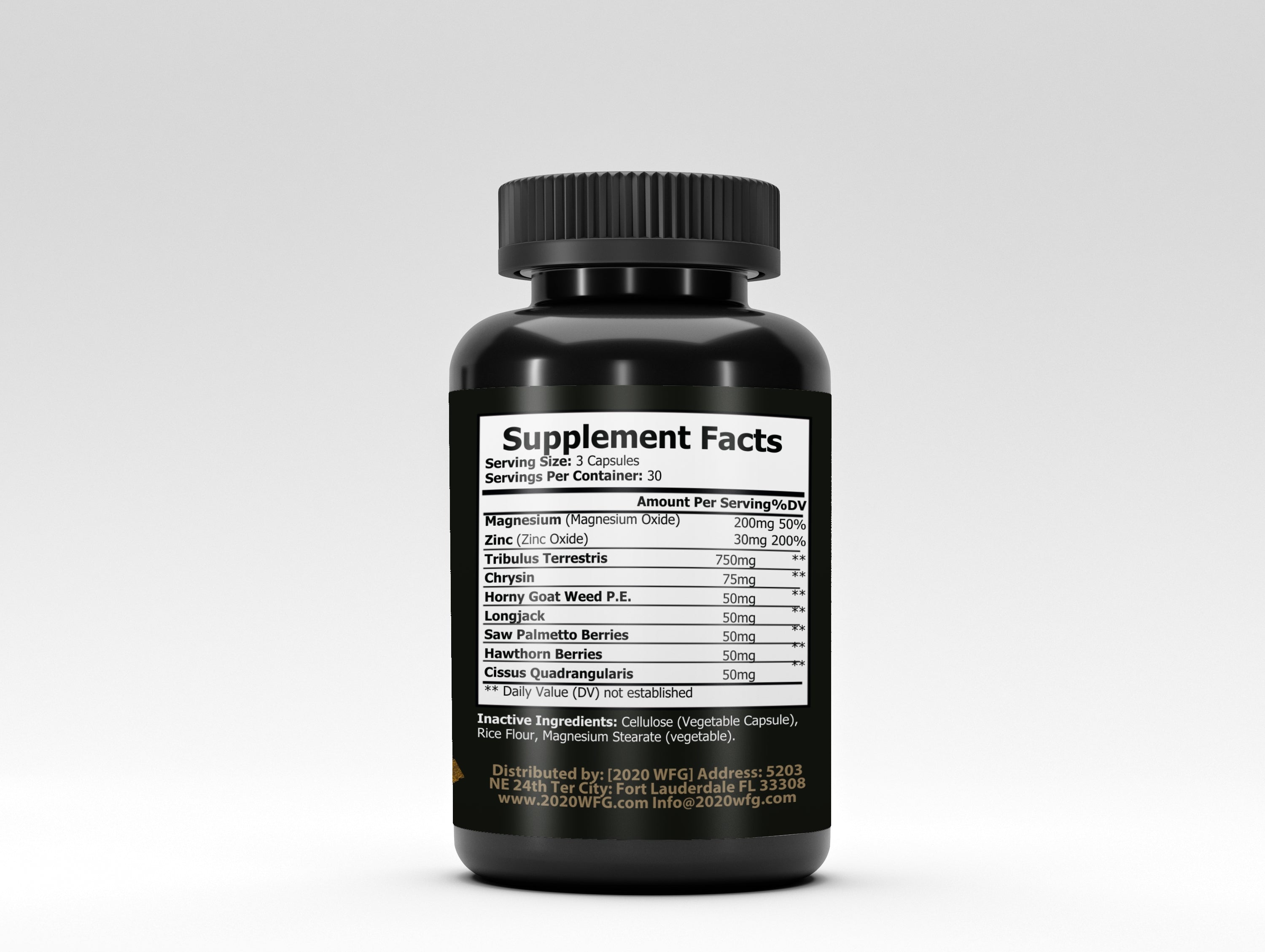 D-BULK supplement facts - clinically dosed magnesium citrate, 500mg horny goat weed, and leucine metabolites per serving.