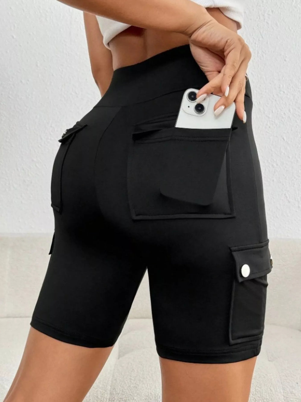 High Waist Pocketed Active Shorts