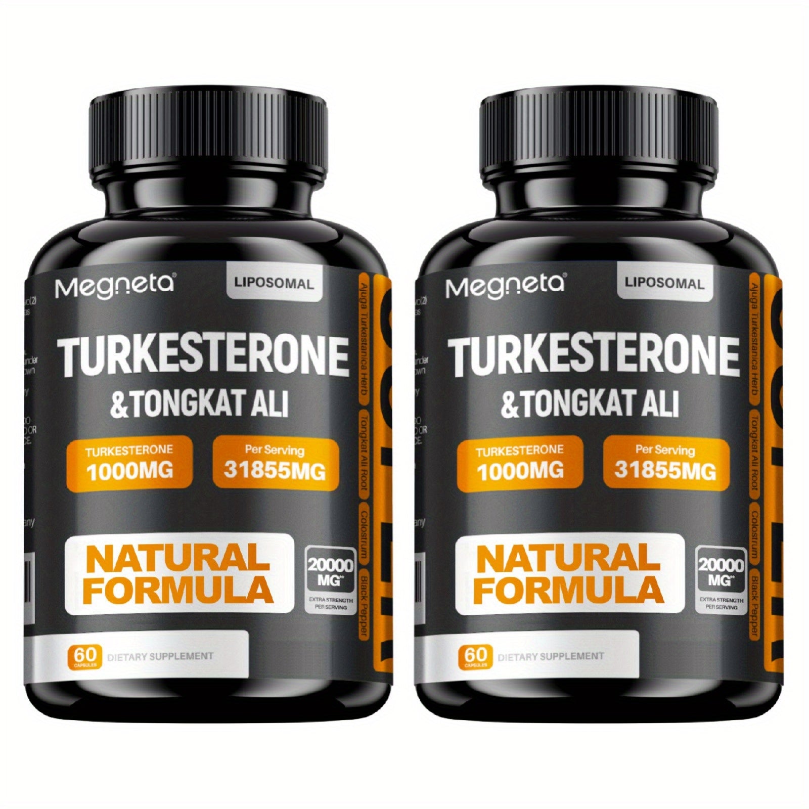 Two bottles of Megneta Turkesterone & Tongkat Ali supplement on a white background
