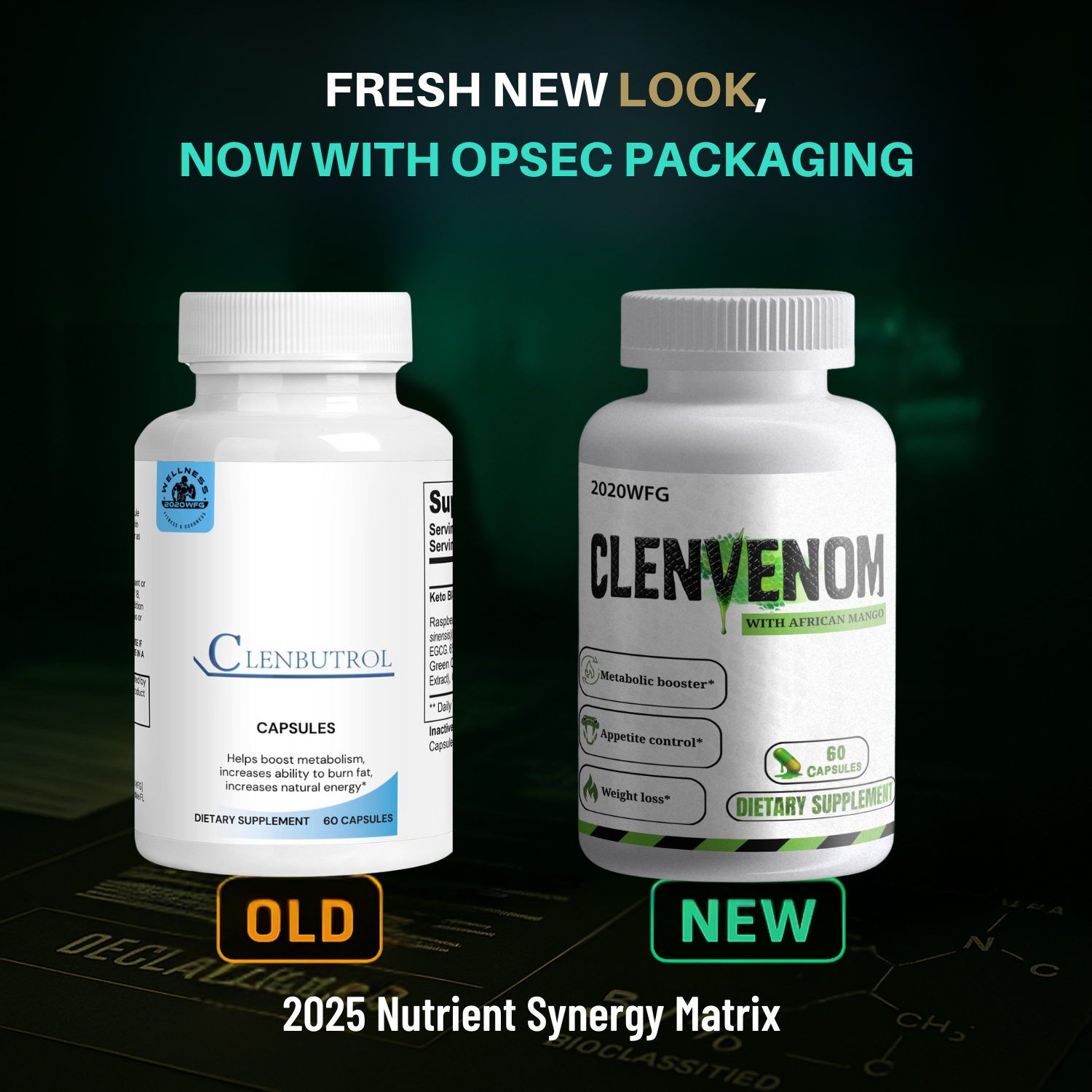 CLENVENOM’s upgraded formula – comparison of old and new fat burner bottle designs.