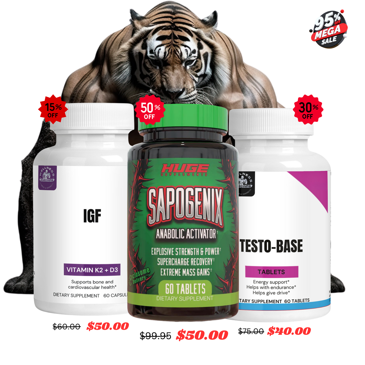 IGF + TESTO-BASE + SAPOGENIX Tiger Stack