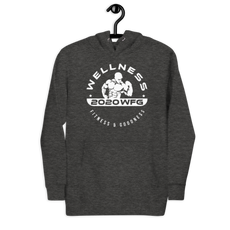 2020WFG unisex hoodie in dark gray featuring a wellness graphic, ideal for basketball, fitness, and casual wear.