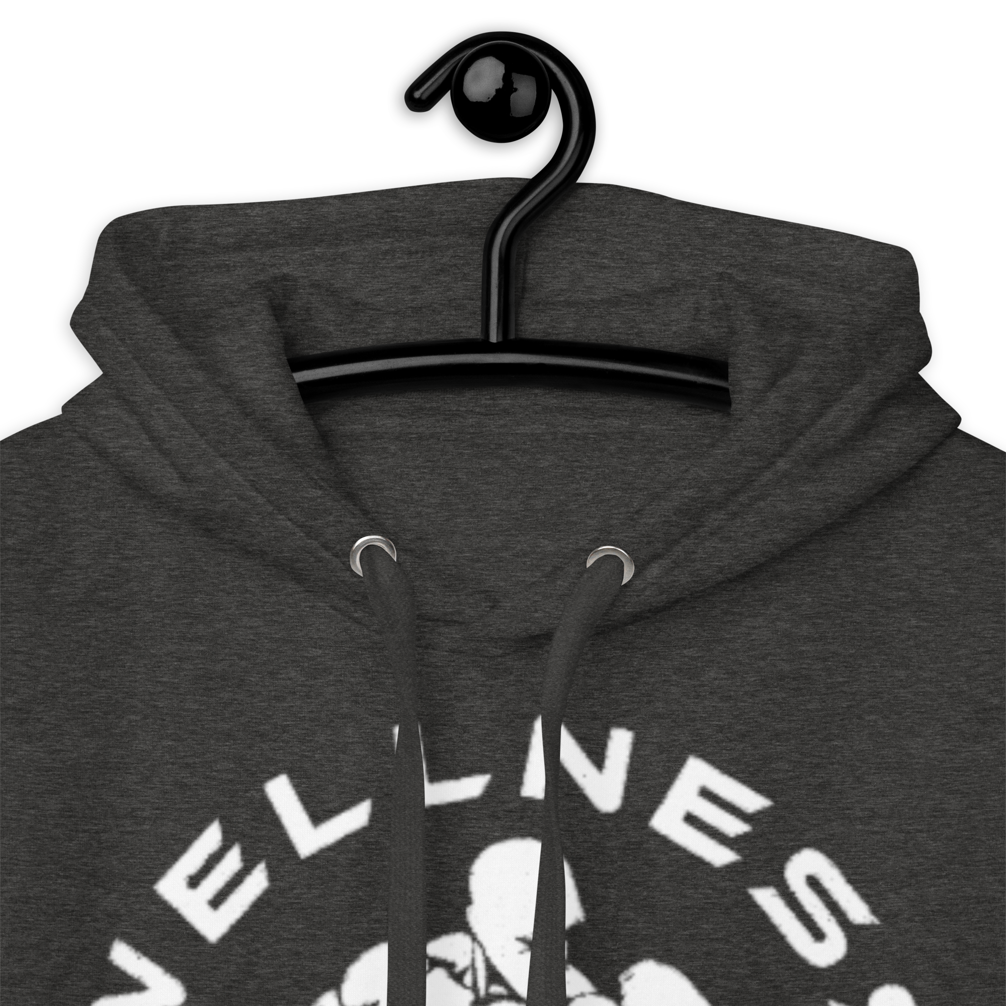 Close-up of 2020WFG unisex hoodie hood with matching drawstrings and logo design, perfect for sports and casual wear.