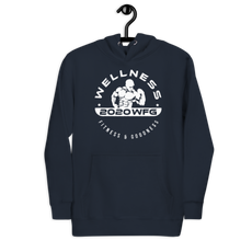 2020WFG unisex hoodie in navy with wellness design, perfect for fitness enthusiasts and classic streetwear.