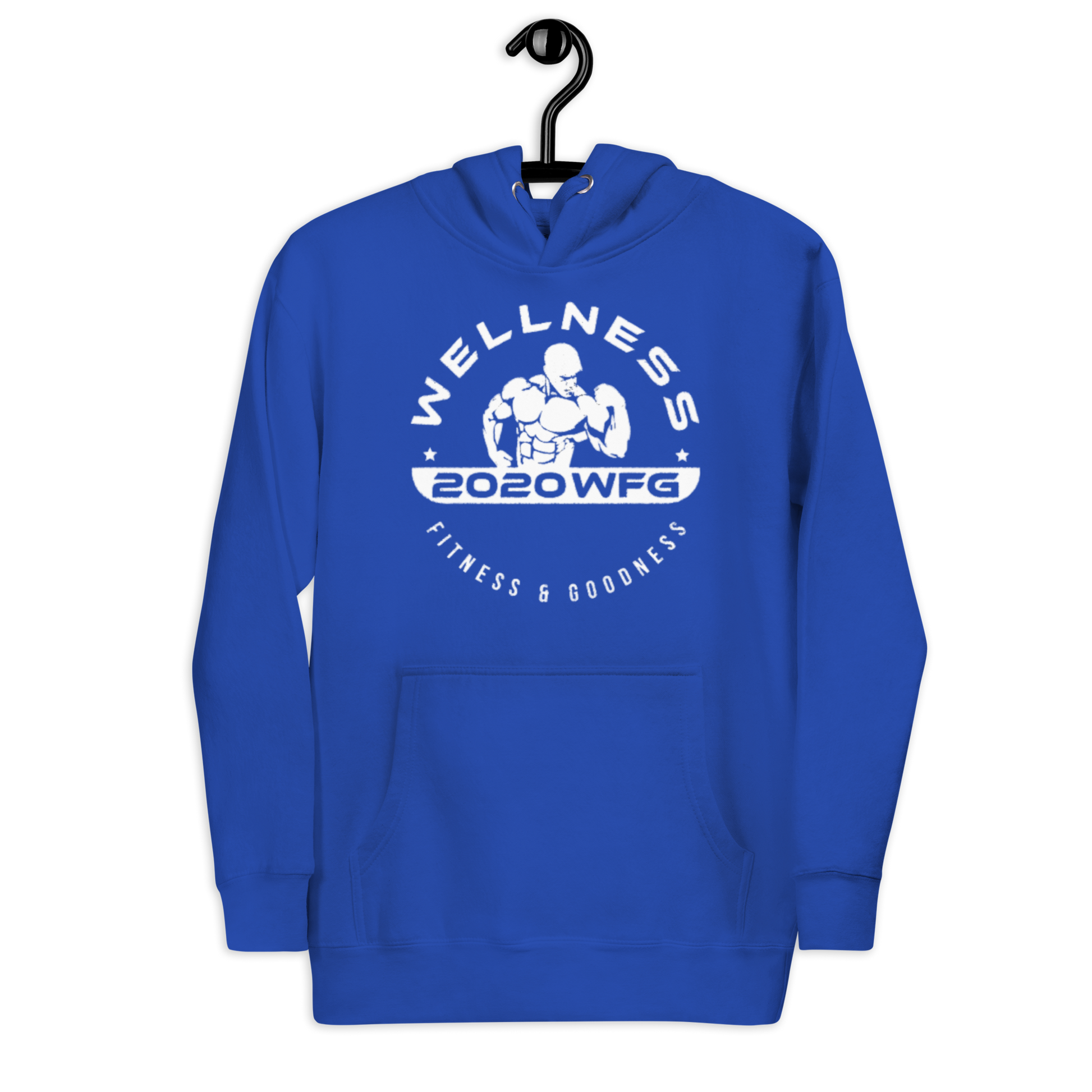 2020WFG unisex hoodie in blue featuring wellness design, perfect for sports, fitness, and casual wear.